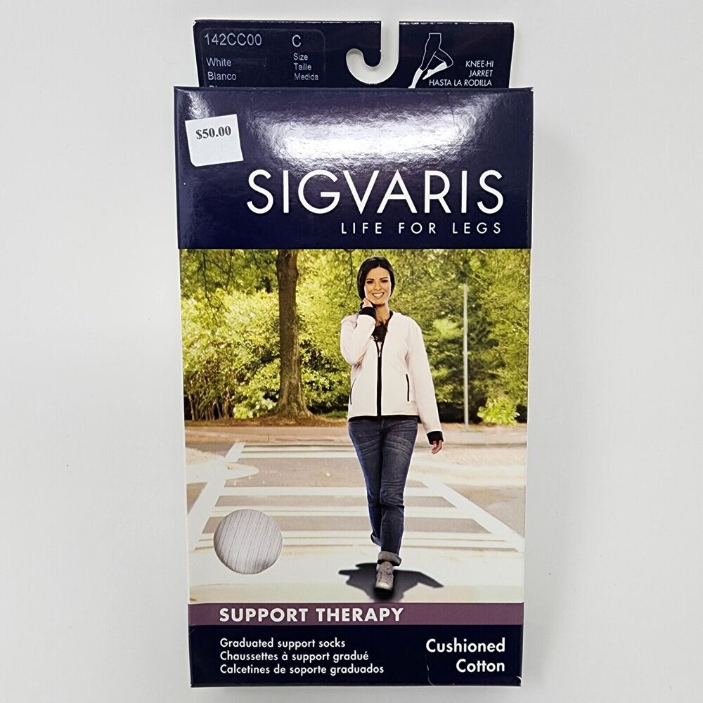 Sigvaris 15-20 mmHg Graduated Support Socks Cushion Cotton C White 142CC00 Women